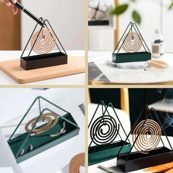Myggspiralhållare med trianglar Form Brandsäker Myggavstötande spolar Bricka Inflyttningspresent Black