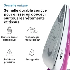 Ångstrykjärn - BRAUN - FI3124PU Freestyle 3 - Effekt 2400 W - SuperCéramic Sula - Vattentank 270 ml - Självrengörande rosa och vitt