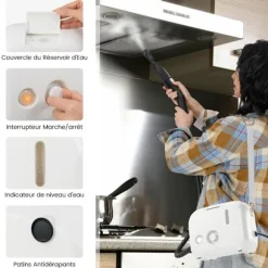 Ångtvätt för vägglöss 1600W COSTWAY-180℃-3 Bar-Reservoir 1L-Förvärmning på 15s-Justerbar Intensitet-12 Tillbehör-Vit