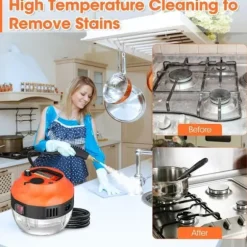 (Orange) Portabel ångrengörare, Brillsten, 2500 W, 1350 ml, 3 borsthuvuden, högt tryck Orange