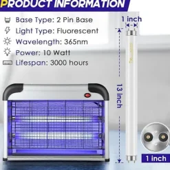 10-pack Ersättningslampor för Insektsdödare 10W Kompatibla med 20W Inomhus Insektsdödare, BL T8 F10W 13-tums Lampa Myggdödare Rör UV