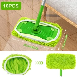 10-pack golvmoppar kompatibla med Swiffer Sweeper för våt och torr användning, återanvändbara mikrofiberdukar för alla golvtyper, grön 25x11,5 cm