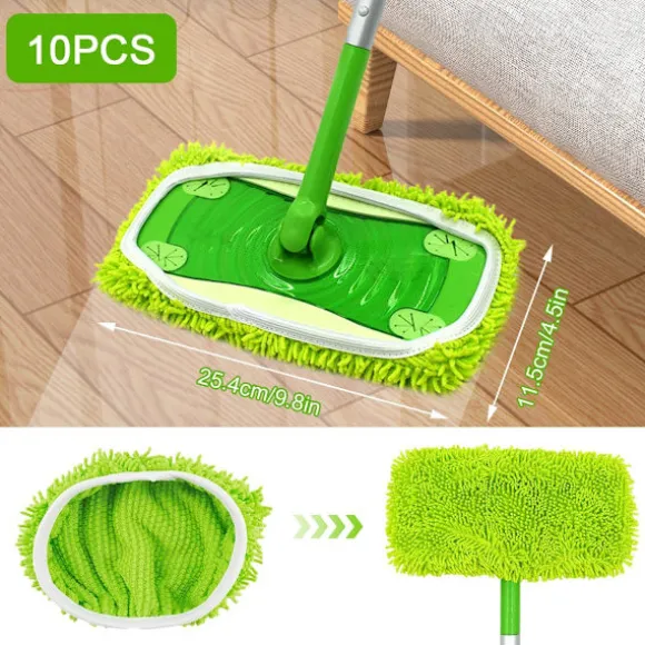 10-pack golvmoppar kompatibla med Swiffer Sweeper för våt och torr användning, återanvändbara mikrofiberdukar för alla golvtyper, grön 25x11,5 cm