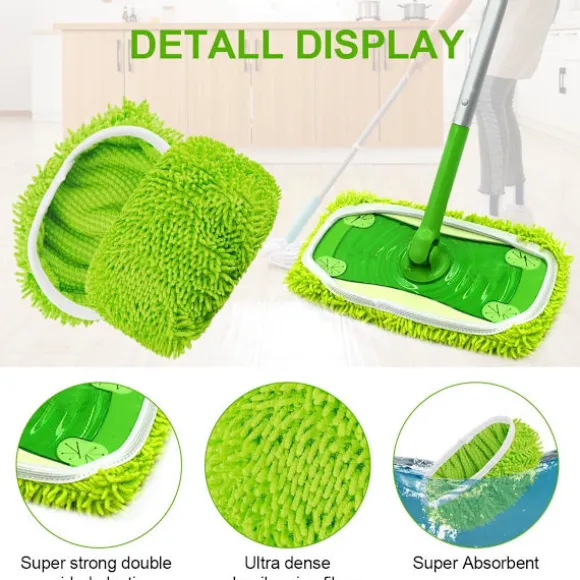 10-pack golvmoppar kompatibla med Swiffer Sweeper för våt och torr användning, återanvändbara mikrofiberdukar för alla golvtyper, grön 25x11,5 cm