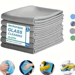 6-pack Mikrofiber Glasrengöringsdukar - Ränderfria, För Fönster/Bil/Speglar, Återanvändbara Gray 6 PCS