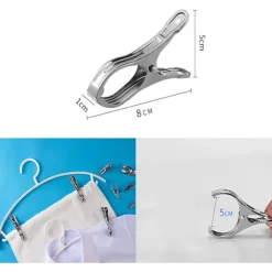 10-pack rostfria klämmor för handdukar, badlakan, kläder, filtar, tunga kläder, vindtäta klämmor (silver)