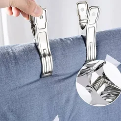 10-pack rostfria klämmor för handdukar, badlakan, kläder, filtar, tunga kläder, vindtäta klämmor (silver)
