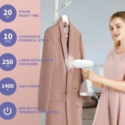 Resesånggenerator 1400W Bärbar Resekläder Strykjärn med 250ml Vattentank, Idealisk för Hem och Resor Resesånggenerator Vit