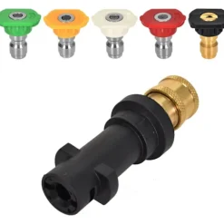 Sats med munstycksadapter för högtryckstvätt, 1/4 snabbkoppling kompatibel med Karcher K2-K7, med 5 st munstycken med olika vinklar