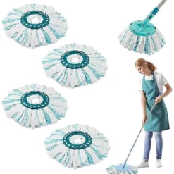 Set med 4 Ersättningshuvuden för Leifheit Clean Twist Disc Mop Micro Set, 2-Fiber System för Rund Golvmopp, Kompatibel med Leifheit Clean T [db]