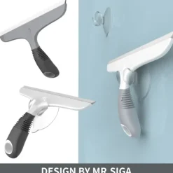 Set med 2 silikonfönsterskrapor med sugkoppsfäste, professionell fönsterskrapa för bilvindrutor, fönster, badrum, vit och grå