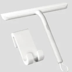 Silikon Duschskrapa med Hållare, Rengör Glasskärmar och Badrumsspeglar, 21 cm, Vit
