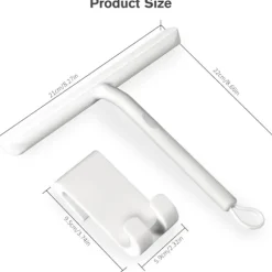 Silikonduschskrapa med hållare, rengör glasskärmar, speglar och badrum - 21 cm, vit