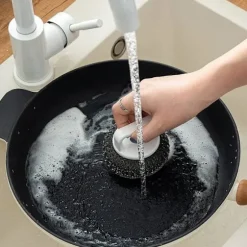 Skrubbsvamp med handtag, rostfritt ståltrådsbollssvamp