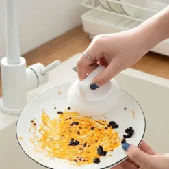 Skrubbsvamp med handtag, rostfritt ståltrådsbollssvamp