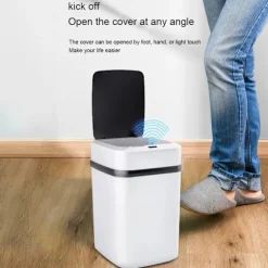 Smarts Sensor papperskorg med lock Stor kapacitet Slitstark papperskorg för badrum Toalett White