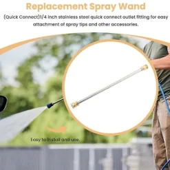 Snabbkoppling i rostfritt stål, spolrör för högtryckstvättar, ersättningsrör, 16 tum, 5000 Psi Silver