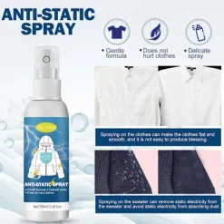 Statisk Spray för Kläder, Statisk Spray, Statisk Eliminator Spray, Statisk Bortskaffare för Kläder, Statisk Skyddsspray för Kläder, 100ml (FMY)