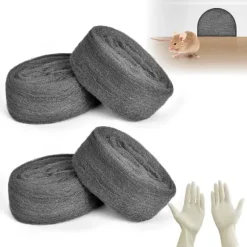 Ståltråd, 4 st 0000 stålull, 16m 100g Anti-mus stålull, Rengöringstråd för rengöring och polering av trä och glas, levereras med handskar