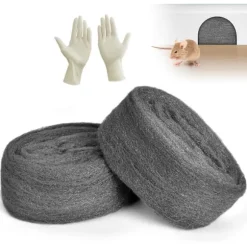 Ståltråd, 2 st 0000 stålull, 8m 100g Anti-mus stålull, Rengöringstråd för rengöring och polering av trä och glas, levereras med handskar