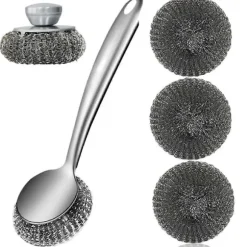 Stålullsskrubber Diskborste med Handtag Djuprengörande Metallskrubbset Stålskrubber för Di