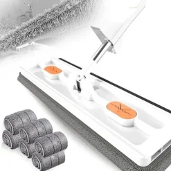 Stor Platt Moppset, 360° Swivelmopp med Urvridningsfunktion, Platt Mopp med Återanvändbara Mikrofibermoppdynor Kompatibla med Trägolv Laminatplattor -hg White Mop with 6 Pads | Fyndiq