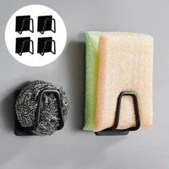 Svampställ i rostfritt stål, diskbänkssvampställ, självhäftande svamphållare, diskbänkssvamphållare, 4 stycken, svart 5*5cm