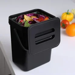 (Svart) Hängande liten soptunna med förseglad lock under diskho, 1,3 gallon monterbar kompostbehållare. Ingen O