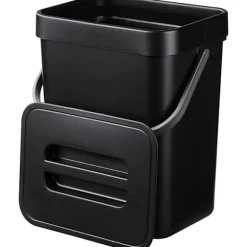 (Svart) Hängande liten soptunna med förseglad lock under diskho, 1,3 gallon monterbar kompostbehållare. Ingen O