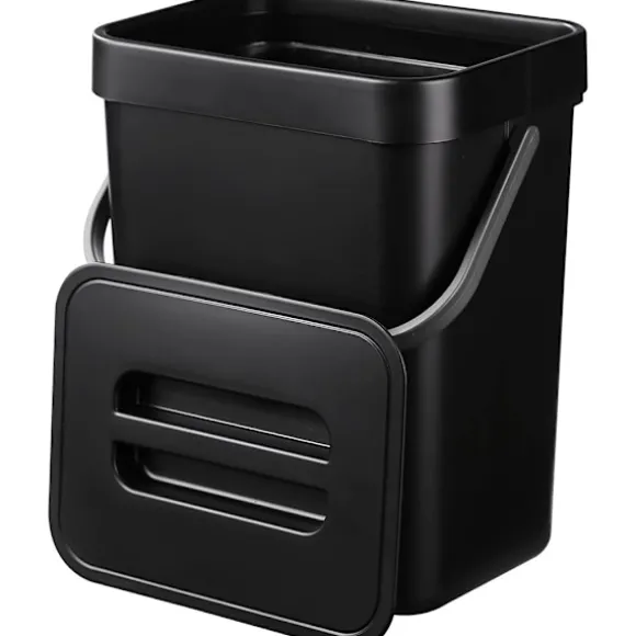 (Svart) Hängande liten soptunna med förseglad lock under diskho, 1,3 gallon monterbar kompostbehållare. Ingen O