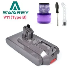 SWAREY-batteri för Dyson V11-serien 6000mAh Li-ion 25,2V med postfilterelement och 1 borste och skruvmejsel One-Click Installation