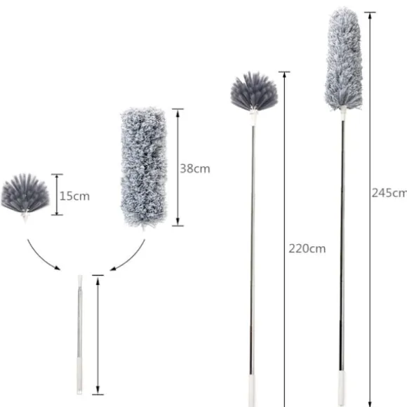 Teleskopisk Mikrofiber Takborste - Repskyddande, Tvättbar, Vikbar - 254 cm - Mörkgrå