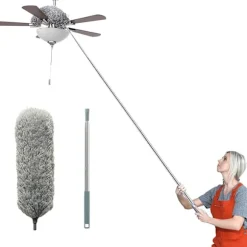 Teleskopisk Mikrofiberdammvippa, Dsuter med 100" Förlängningsstång i Rostfritt Stål, med Skyddskåpa, Avtagbar & Tvättbar & Böjbar