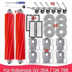 Tillbehörssats för Roborock QV 35A / QR 798 Dammsugare Huvudsidoborste HEPA-filter Moppduk Dammpåse