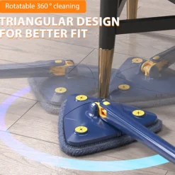 Triangel Rengöringsmopp 360° Roterbar Justerbar Mopp för Golv Vägg Fönster Tak Sprickor Hörn Våt & Torr Rengöring blå