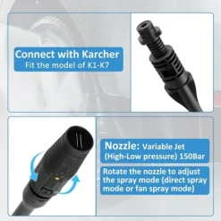 Trycktvättarspistol, 150Bar Pistolsats för Karcher k2 k3 k4 k5 k6 k7 Trycktvättartillbehör med Justerbart Munstycke KLB