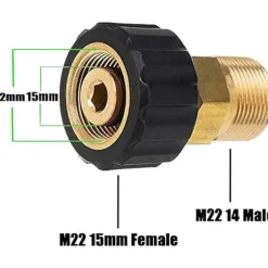 Trycktvättslanganslutningar, M22 x 15mm hona till M22 x 14mm hane snabbkoppling trycktvättsadapter
