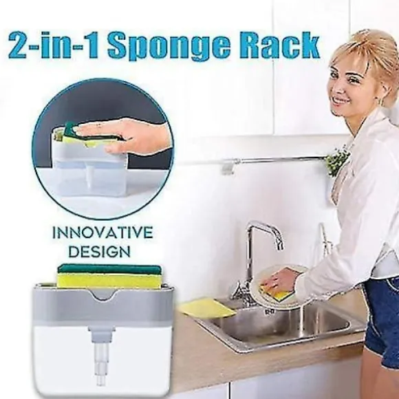 Tvålpump Dispenser Svamp Hållare 2 i 1, Diskmedel Tvålpump Dispenser Box, Tvålpump Dispenser, Spo
