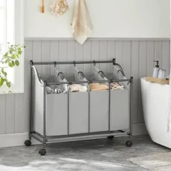 Tvättkorgar på hjul med 4 avtagbara påsar – 140 liter