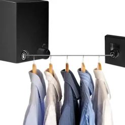 Tvättlina, Retractable Klädtorklina, Rostfritt Stål Utdragbar Tvättlina, Justerbar 4,2M Tvättlina Rep(Svart) Black