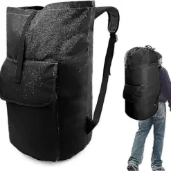 Tvättsäck Extra Stor 115 Liter Svart Tvättryggsäck med Vadderade Axelremmar