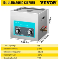 Ultraljudsrenare, Justerbar Uppvärmning, Tank av 304 Rostfritt Stål,10 liter