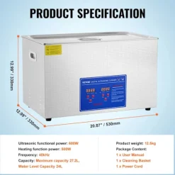 Ultraljudsrenare, Kraftfull 600W Ultraljudseffekt, Stor 27,2L Kapacitet,30 liter