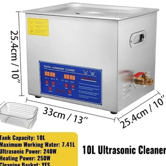 Ultraljudsrengörare, 6L kapacitet, rostfritt stål, 40kHz frekvens,10L