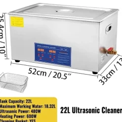 Ultraljudsrengörare, 6L kapacitet, rostfritt stål, 40kHz frekvens,22L