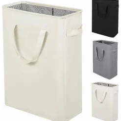 Ultratunn tvättkorg med handtag, hopfällbar korg, tunn smutstvätt, smal väska, hopfällbart tyg 45 L (53,34 cm, Beige) -DQ