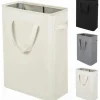 Ultratunn tvättkorg med handtag, vikbar korg för smutsiga kläder, smal påse, hopfällbar, 45 l (53,34 cm, beige)