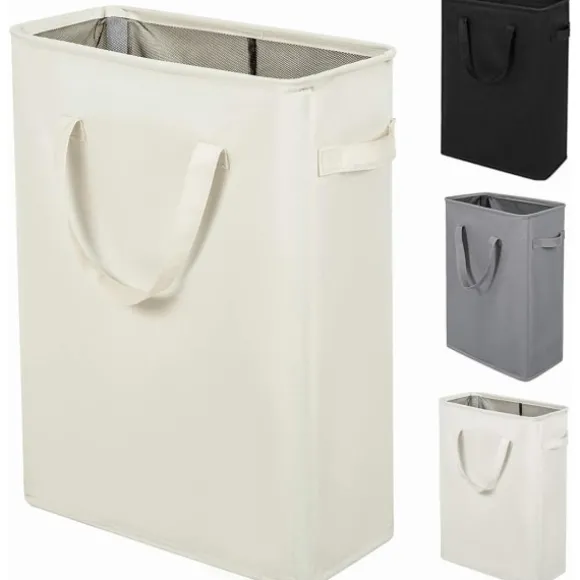 Ultratunn tvättkorg med handtag, vikbar korg för smutsiga kläder, smal påse, hopfällbar, 45 l (53,34 cm, beige)