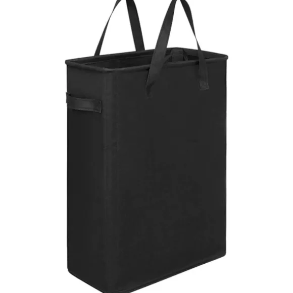 Ultratunn tvättkorg med handtag, hopfällbar liten tvättkorg, tunn smutstvättkorg, smal tvättpåse, hopfällbar smutstvättkorg (svart)-FM- black
