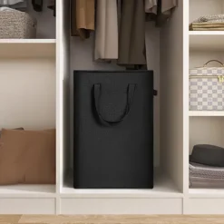 Ultratunn tvättkorg med handtag, hopfällbar liten tvättkorg, tunn smutstvättkorg, smal tvättpåse, hopfällbar smutstvättkorg (svart)-FM- black